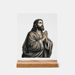 Vintage Engraving Praying Man Religious Shirt Desi Acrylic Sign