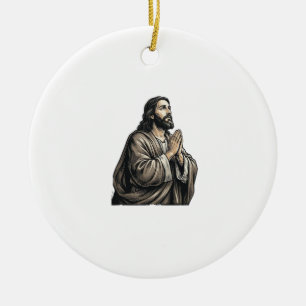 Vintage Engraving Praying Man Religious Shirt Desi Ceramic Ornament