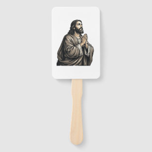 Vintage Engraving Praying Man Religious Shirt Desi Hand Fan