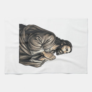 Vintage Engraving Praying Man Religious Shirt Desi Kitchen Towel