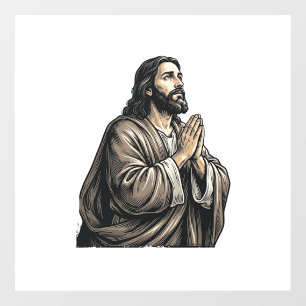 Vintage Engraving Praying Man Religious Shirt Desi Window Cling