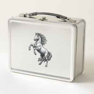 Vintage Engraving Rearing Horse Vector Design_1 Metal Lunch Box