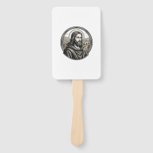 Vintage Engraving Religious Portrait Shirt Hand Fan