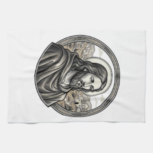 Vintage Engraving Religious Portrait Shirt Kitchen Towel