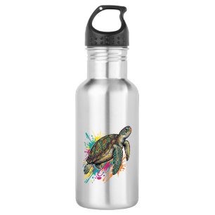 Vintage Engraving Sea Turtle Color Splash Shirt_1 532 Ml Water Bottle