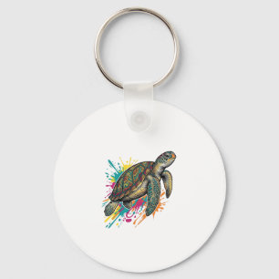 Vintage Engraving Sea Turtle Colour Splash Shirt_1 Keychain