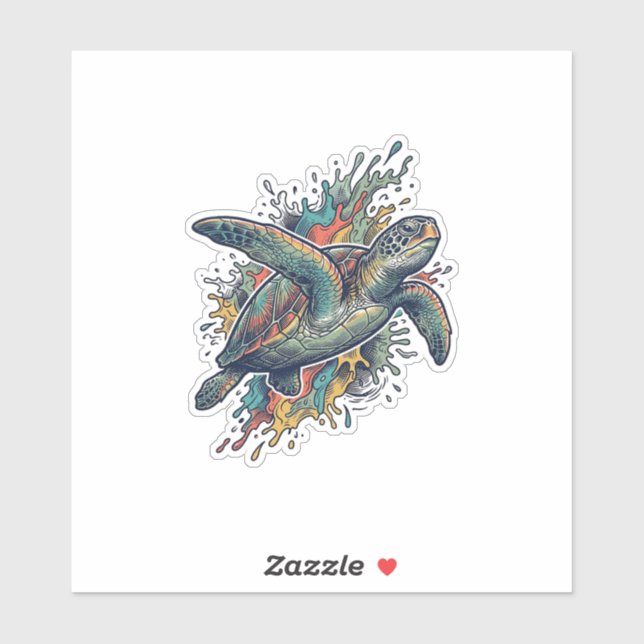 Vintage Engraving Sea Turtle Splash Vector Design_ (Sheet)