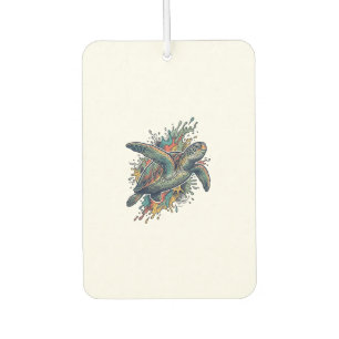 Vintage Engraving Sea Turtle Splash Vector Design_ Air Freshener