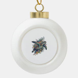Vintage Engraving Sea Turtle Splash Vector Design_ Ceramic Ball Christmas Ornament