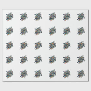 Vintage Engraving Sea Turtle Splash Vector Design_ Wrapping Paper