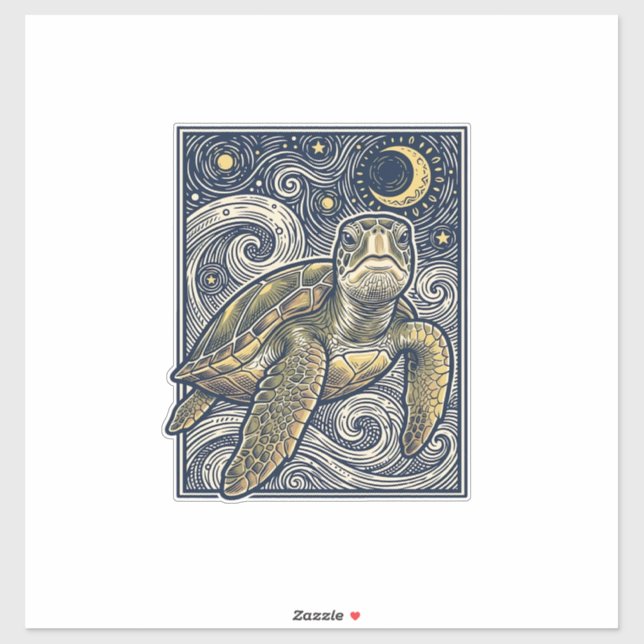 Vintage Engraving Sea Turtle Starry Night (Sheet)