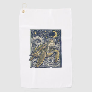 Vintage Engraving Sea Turtle Starry Night Golf Towel