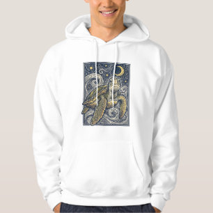 Vintage Engraving Sea Turtle Starry Night Hoodie