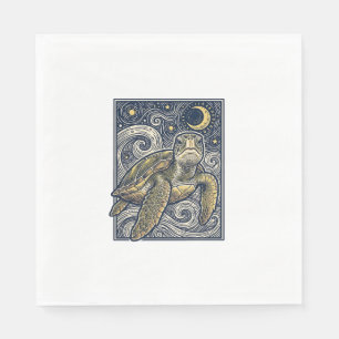 Vintage Engraving Sea Turtle Starry Night Napkin