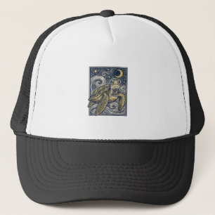 Vintage Engraving Sea Turtle Starry Night Trucker Hat