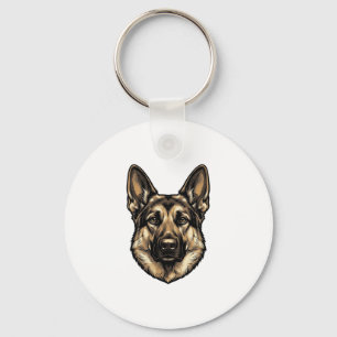Vintage Engraving Shepherd Dog Vector Design_1 Keychain