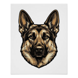 Vintage Engraving Shepherd Dog Vector Design_1 Poster