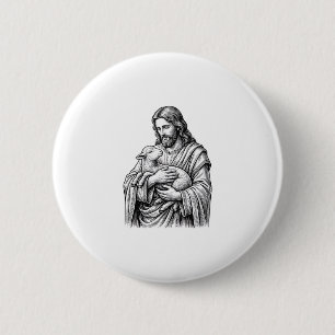 Vintage Engraving Shepherd Holding Lamb Vector Des 2 Inch Round Button