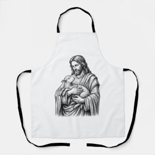 Vintage Engraving Shepherd Holding Lamb Vector Des Apron