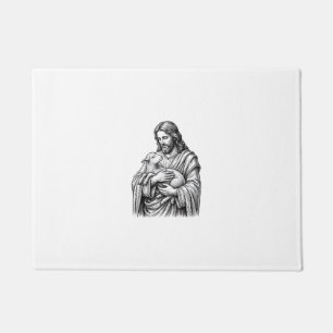Vintage Engraving Shepherd Holding Lamb Vector Des Doormat