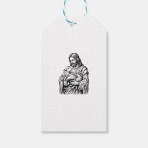 Vintage Engraving Shepherd Holding Lamb Vector Des Gift Tags