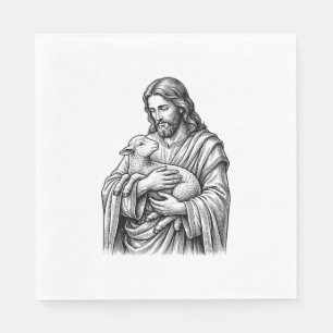 Vintage Engraving Shepherd Holding Lamb Vector Des Napkin