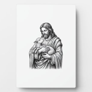 Vintage Engraving Shepherd Holding Lamb Vector Des Plaque