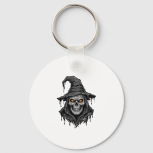 Vintage Engraving Skull Witch Hat Halloween Shirt_ Keychain