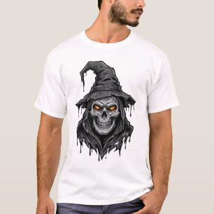 Vintage Engraving Skull Witch Hat Halloween Shirt_ T-Shirt