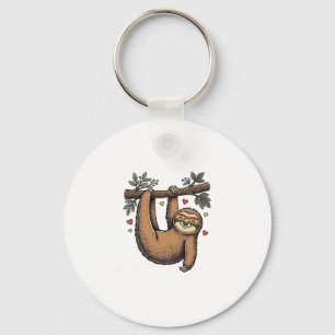 Vintage Engraving Sloth Heart Rainbow Shirt Design Keychain