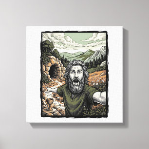 Vintage Engraving Surprised Bearded Portrait Desig Canvas Print