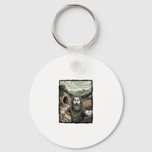 Vintage Engraving Surprised Bearded Portrait Desig Keychain