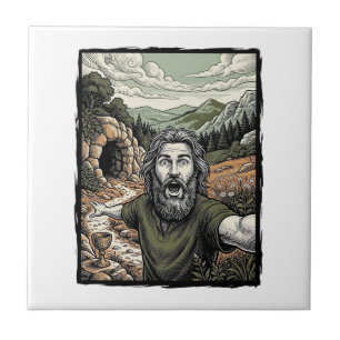 Vintage Engraving Surprised Bearded Portrait Desig Tile