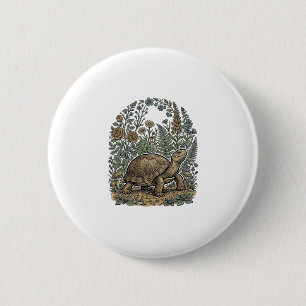 Vintage Engraving Turtle Botanical Garden 2 Inch Round Button