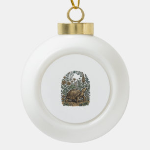 Vintage Engraving Turtle Botanical Garden Ceramic Ball Christmas Ornament