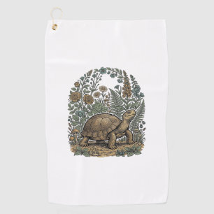 Vintage Engraving Turtle Botanical Garden Golf Towel