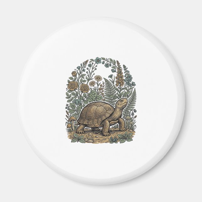 Vintage Engraving Turtle Botanical Garden Magnet (Front)