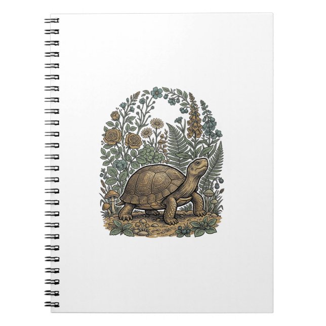 Vintage Engraving Turtle Botanical Garden Notebook (Front)