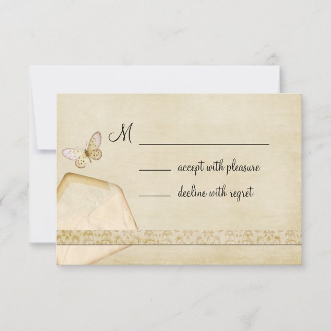 Vintage Envelope Butterfly RSVP Card (Front)
