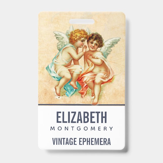 Vintage Ephemera Angel Cherubs Illustration Badge (Front)