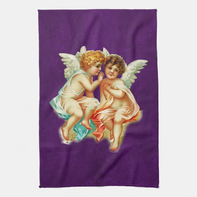 Vintage Ephemera Angel Cherubs Illustration Kitchen Towel (Vertical)