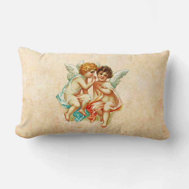 Vintage Ephemera Angel Cherubs Illustration Lumbar Pillow (Front)