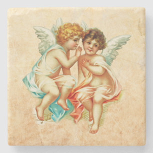 Vintage Ephemera Angel Cherubs Illustration Stone Coaster
