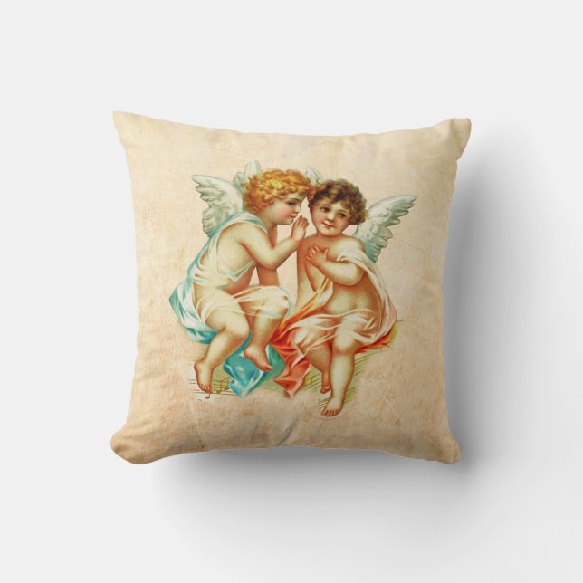 Vintage Ephemera Angel Cherubs Illustration Throw Pillow (Front)