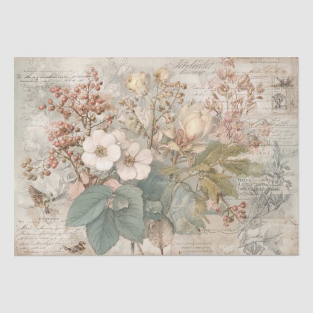 Vintage Ephemera Botanical Collage Tissue Paper (Front)
