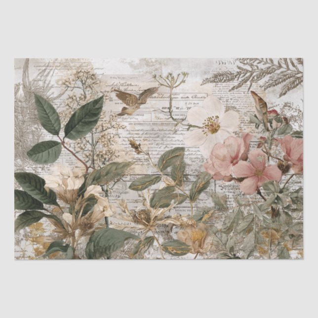 Vintage Ephemera Botanical Collage Tissue Paper (Front)