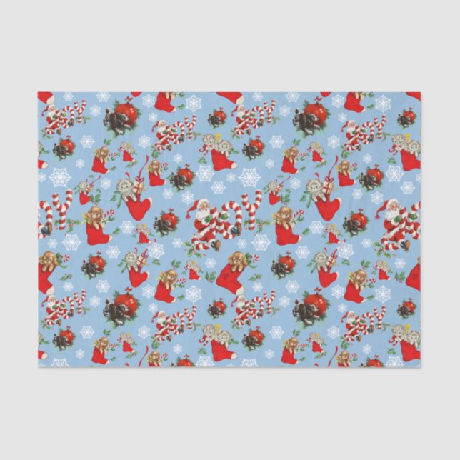 Vintage ephemera decoupage Santa Claus Holiday Tissue Paper (Front)