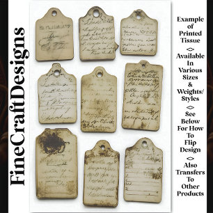 Vintage Ephemera Distressed Tags AJ0 Decoupage Tissue Paper