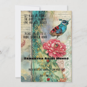 Vintage Ephemera Fantasy Bird Bridal Shower Invitation