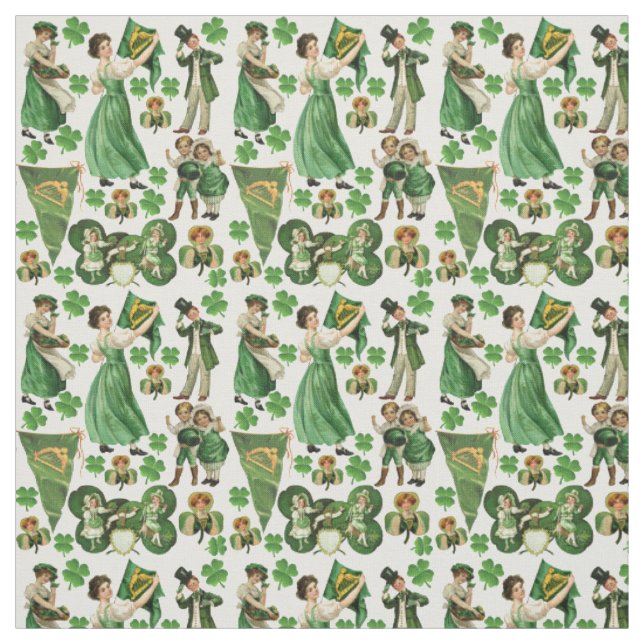 Vintage Ephemera Saint Patricks Day Collage Art Fabric (Swatch)